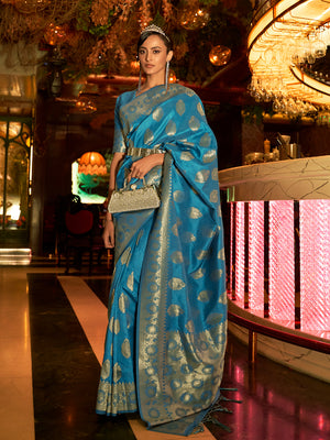 Blue Art Silk Saree With Blouse Piece