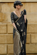 Black Banarasi Silk Saree With Blouse Piece