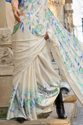 Off White Satin Silk Saree With Blouse Piece