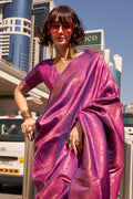 Wine Banarasi Silk Saree With Blouse Piece