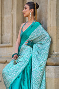 Teal Satin Silk Saree With Blouse Piece