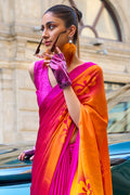 Pink Satin Silk Saree With Blouse Piece