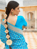 Blue Nylon Saree With Blouse Piece