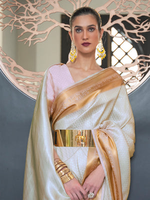 White Art Silk Saree With Blouse Piece