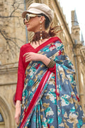 Multicolor Satin Silk Saree With Blouse Piece