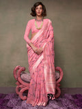 Pink Jamdani Cotton Saree With Blouse Piece