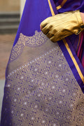 Purple Banarasi Silk Saree With Blouse Piece