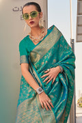 Blue Banarasi Silk Saree With Blouse Piece