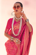 Pink Banarasi Silk Saree With Blouse Piece