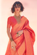 Orange Banarasi Silk Saree With Blouse Piece