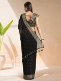 Black Chiffon Ready To Wear Saree With Blouse Piece