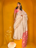 White Silk Saree With Blouse Piece