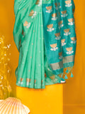 Teal Green Silk Saree With Blouse Piece