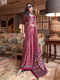 Maroon Printed Satin Saree With Blouse Piece