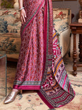 Maroon Printed Satin Saree With Blouse Piece