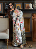 Polka Printed Satin Crape Saree With Blouse Piece