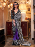 Multi Color Printed Satin Crepe Saree With Blouse Piece