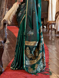 Green  Satin Saree With Blouse Piece