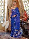 Blue Satin Saree With Blouse Piece