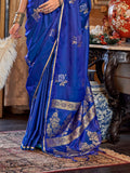 Blue Satin Saree With Blouse Piece