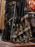 Black Satin Saree With Blouse Piece