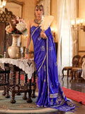 Royal Blue Satin Saree With Blouse Piece