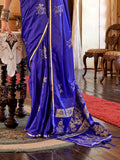 Royal Blue Satin Saree With Blouse Piece