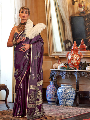 Maroon Satin Saree With Blouse Piece