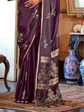 Maroon Satin Saree With Blouse Piece