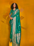 Bottle Green Silk Saree With Blouse Piece