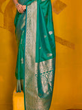 Bottle Green Silk Saree With Blouse Piece