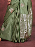 Green Banarasi Satin Saree With Blouse Piece