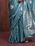 Blue Banarasi Satin Saree With Blouse Piece