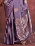 Lavender Banarasi Satin Saree With Blouse Piece