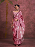 Pink Banarasi Satin Saree With Blouse Piece