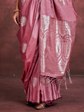 Pink Banarasi Satin Saree With Blouse Piece