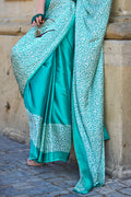 Teal Satin Silk Saree With Blouse Piece