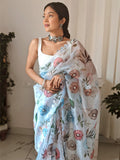 Sky Blue Organza Saree With Blouse Piece