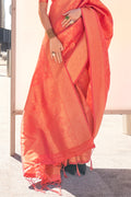 Orange Banarasi Silk Saree With Blouse Piece