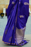 Blue Banarasi Silk Saree With Blouse Piece