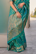 Blue Banarasi Silk Saree With Blouse Piece