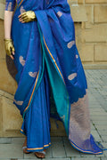 Blue Banarasi Silk Saree With Blouse Piece