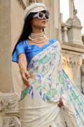 Off White Satin Silk Saree With Blouse Piece