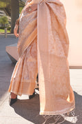 Cream Banarasi Silk Saree With Blouse Piece