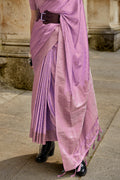 Pink Banarasi Silk Saree With Blouse Piece