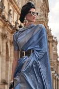 Blue Banarasi Silk Saree With Blouse Piece