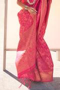 Pink Banarasi Silk Saree With Blouse Piece