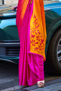 Pink Satin Silk Saree With Blouse Piece