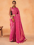 Pink Kanjeevaram Art Silk Saree With Blouse Piece