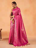 Pink Kanjeevaram Art Silk Saree With Blouse Piece